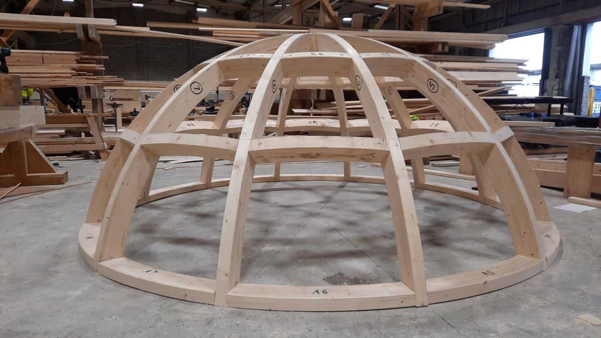 Glulam timber dome structure