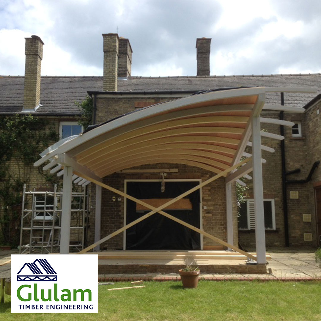 Glulam timber structure on back of a house