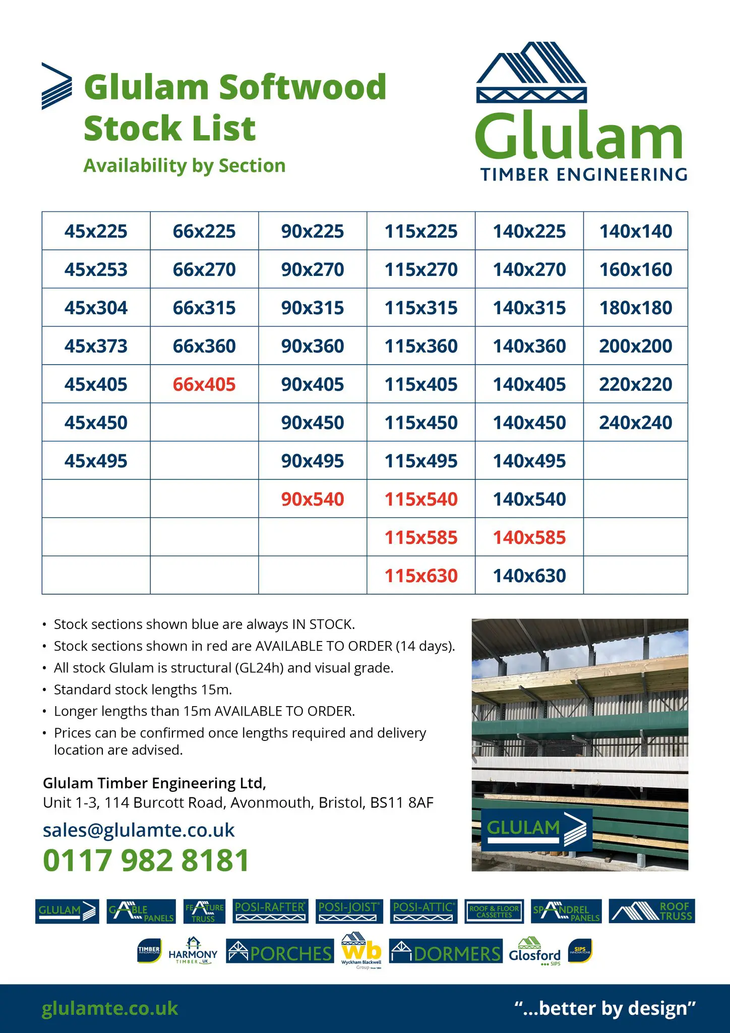 Glulam Stock list