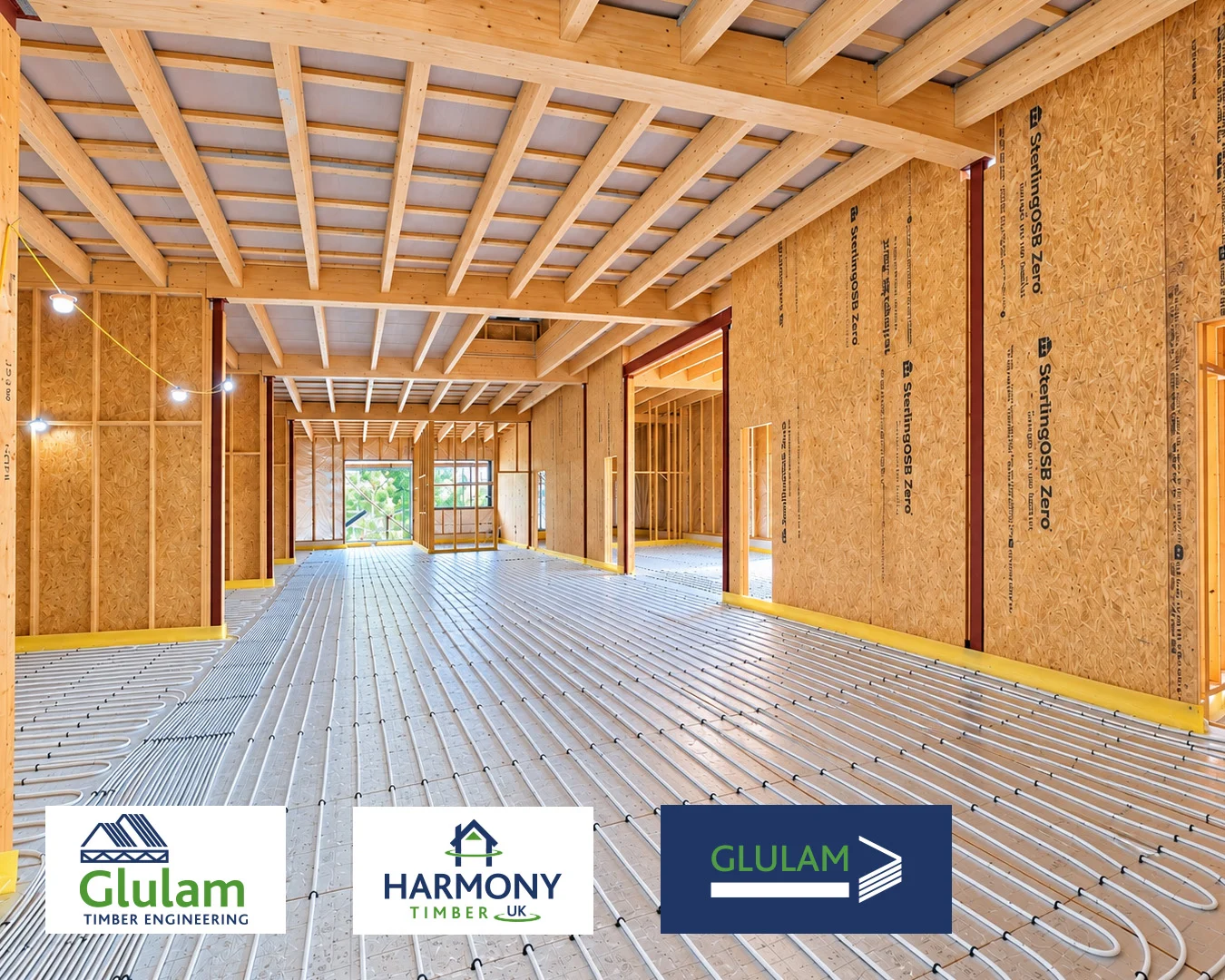 room under construction made from glulam and timber frame