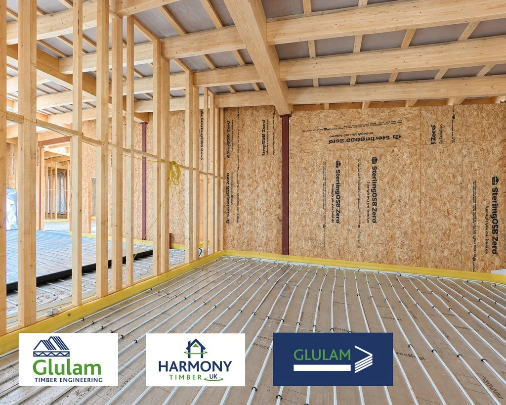 room under construction made from glulam and timber frame